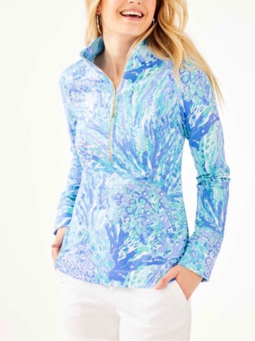 NEW Lilly Pulitzer UPF 50+ Skipper Popover in Blue Haven Hey Hey Soleil, Sz XXS